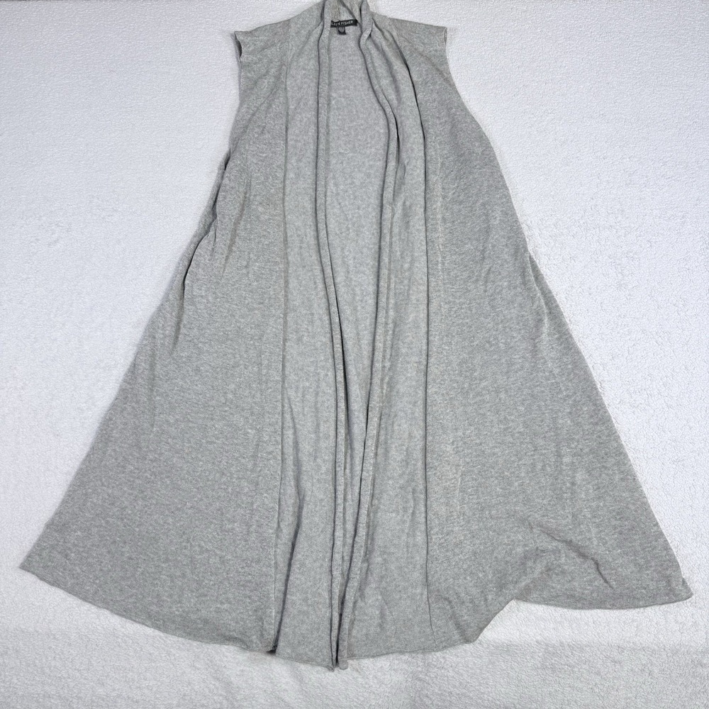 Eileen Fisher Long Open Front Duster Vest Gray Minimalist Layering Large